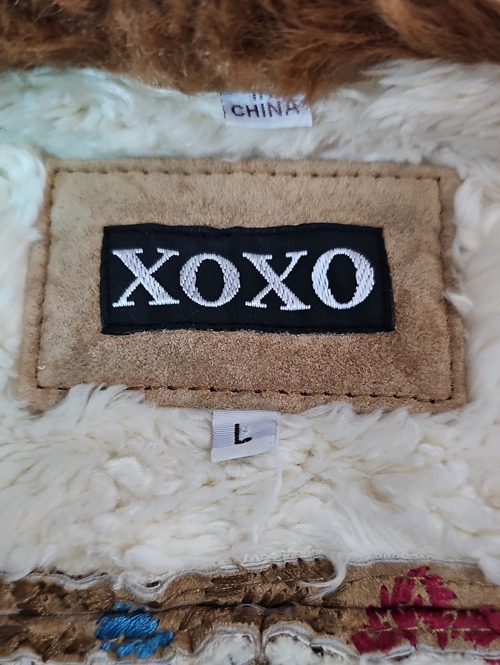 Y2K XOXO Heavily Embroidered Genuine Suede Leather Jacket Penny Lane Style Sz L - Picture 7 of 15